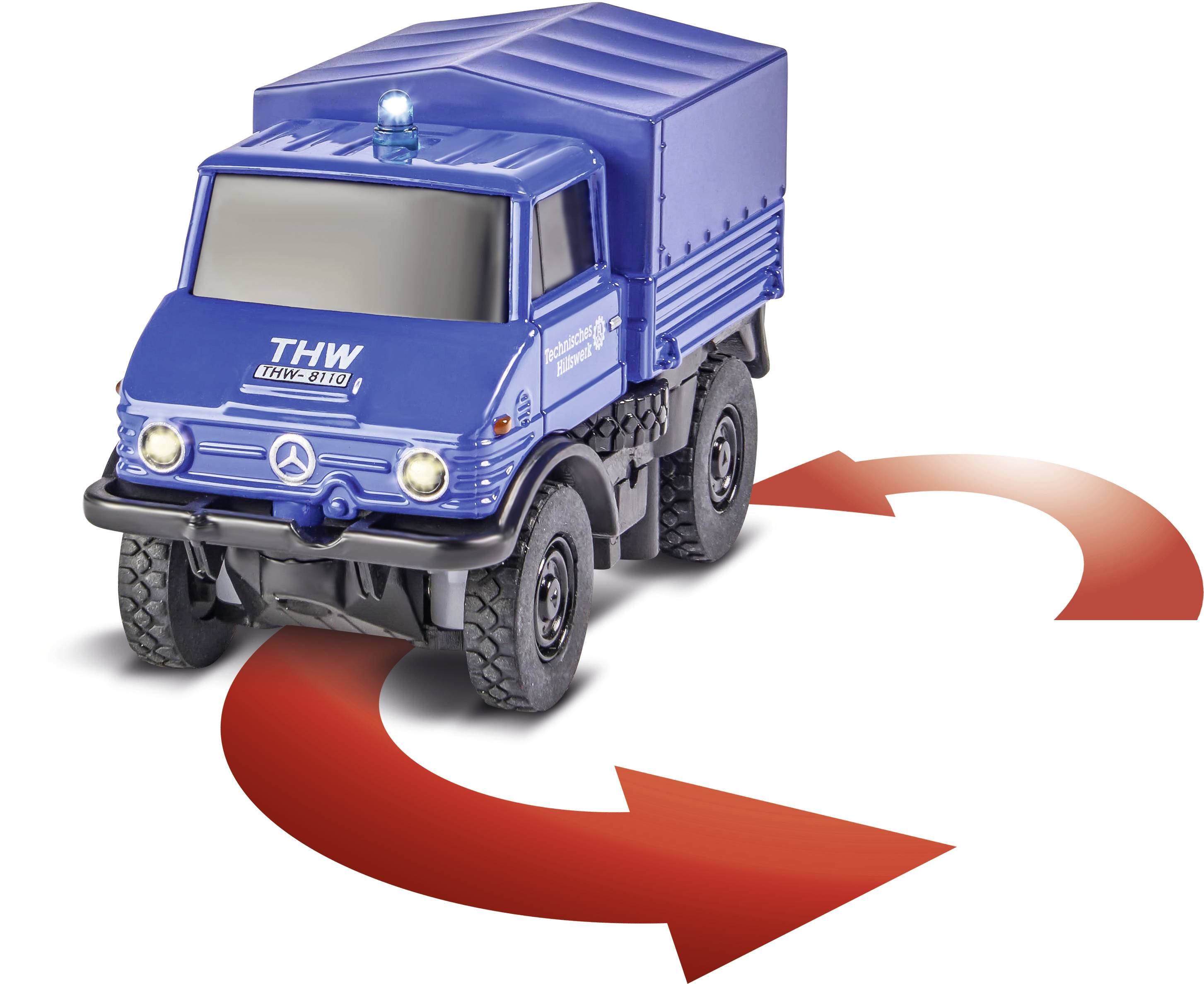 Carson Modellsport 504138 MB Unimog U406 THW 1:87 RC Modellauto Elektro Einsatzfahrzeug inkl. Akku, Ladegerät und Senderbatterien