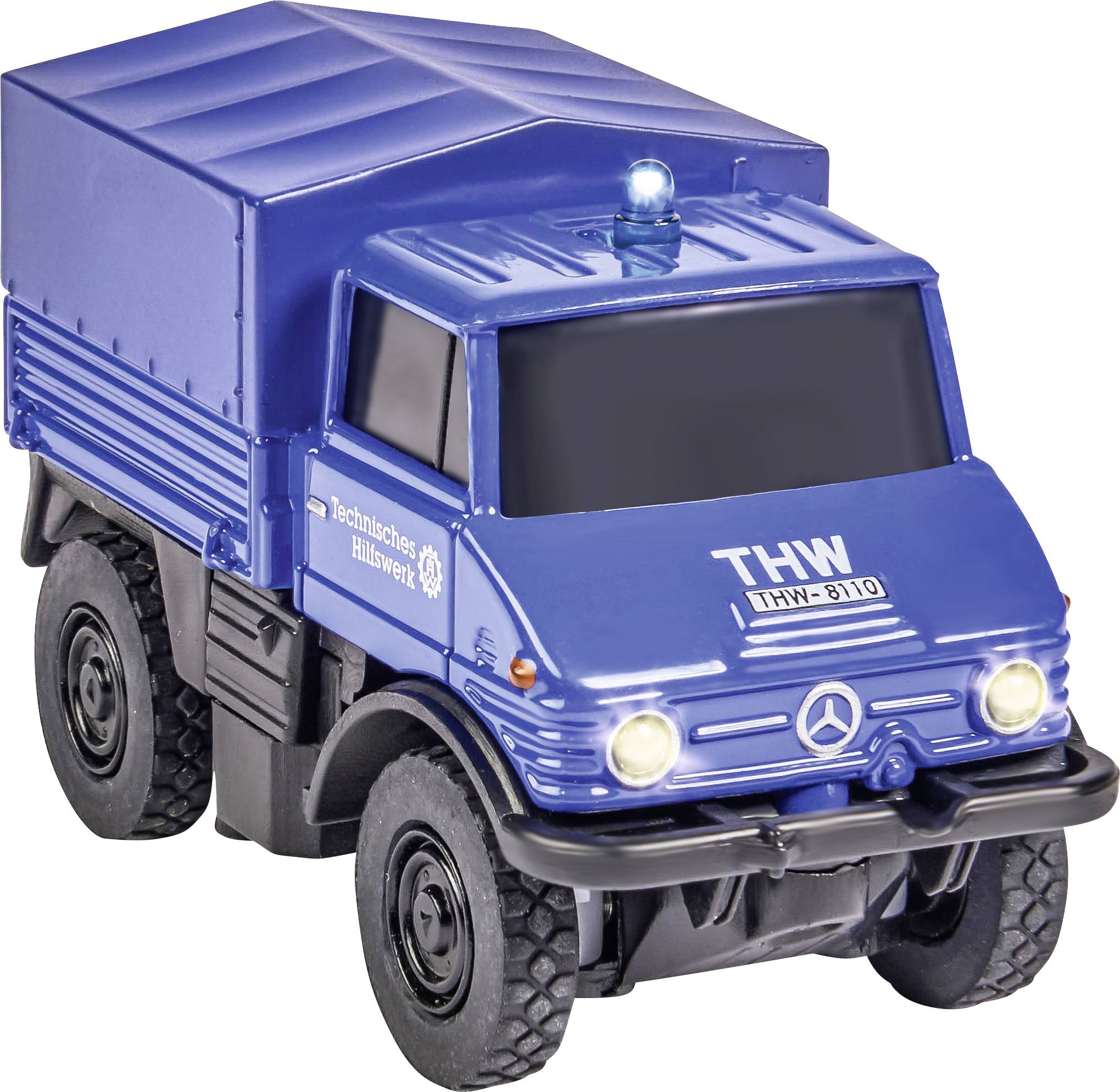 Carson Modellsport 504138 MB Unimog U406 THW 1:87 RC Modellauto Elektro Einsatzfahrzeug inkl. Akku, Ladegerät und Senderbatterien
