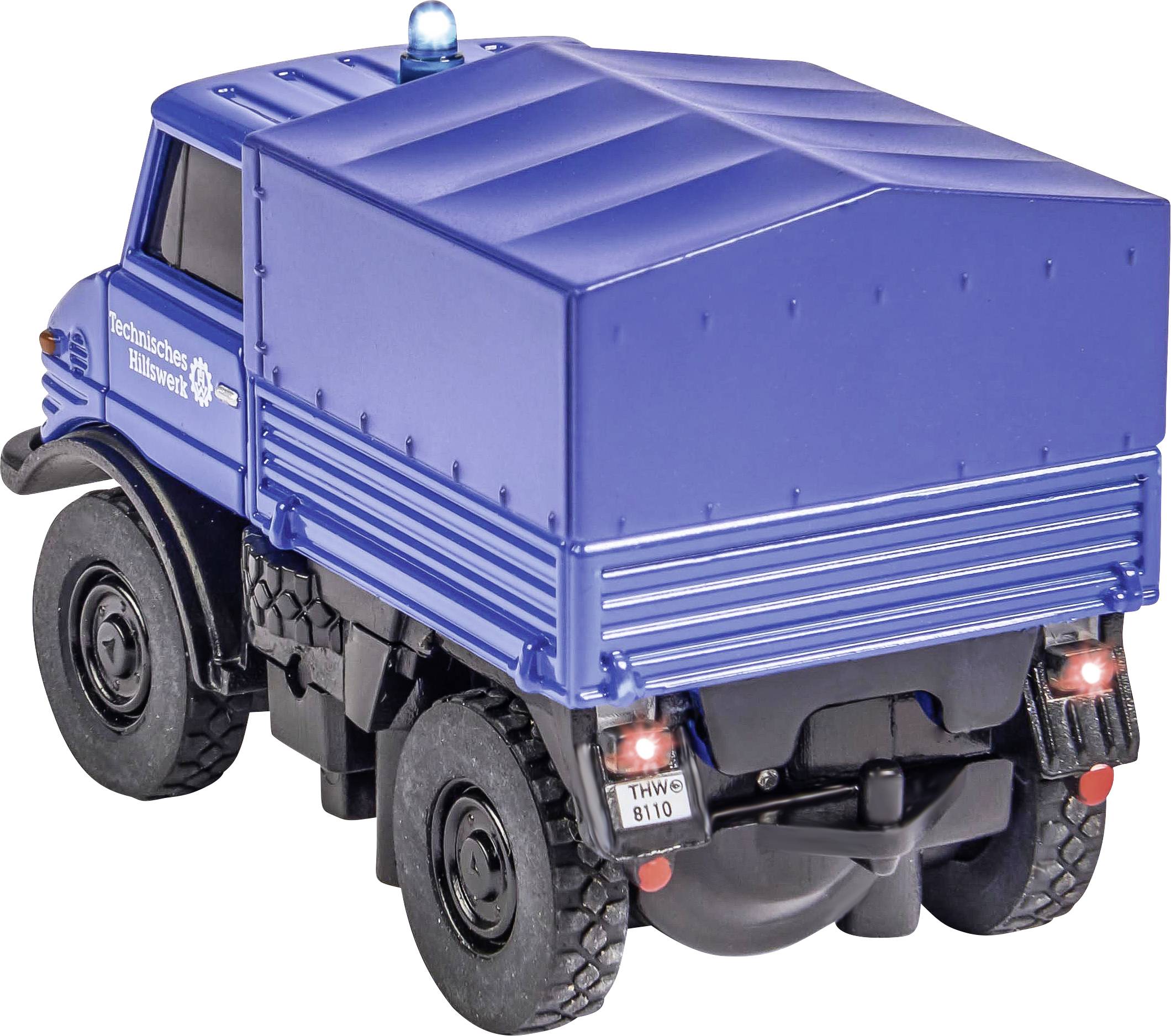 Carson Modellsport 504138 MB Unimog U406 THW 1:87 RC Modellauto Elektro Einsatzfahrzeug inkl. Akku, Ladegerät und Senderbatterien