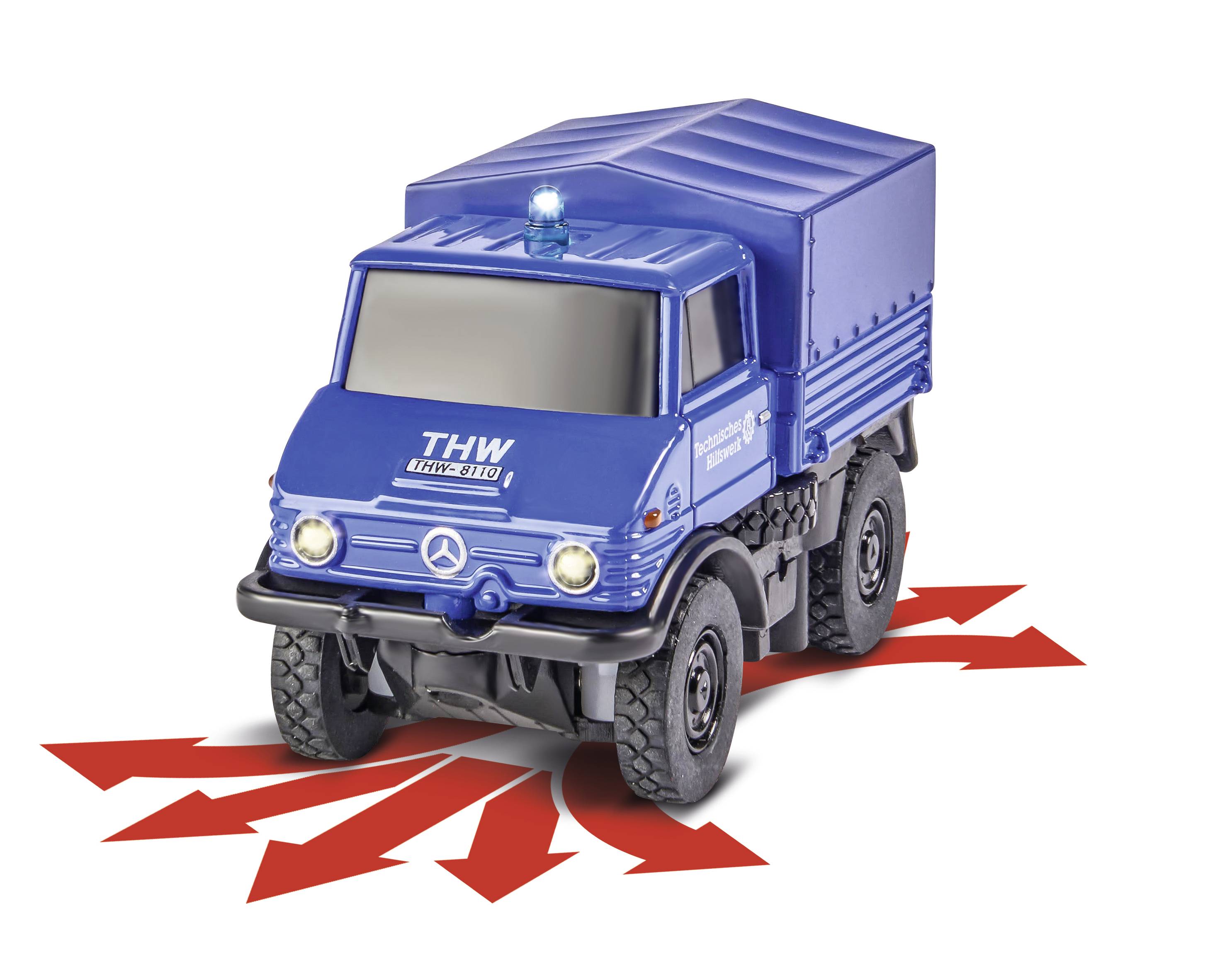 Carson Modellsport 504138 MB Unimog U406 THW 1:87 RC Modellauto Elektro Einsatzfahrzeug inkl. Akku, Ladegerät und Senderbatterien