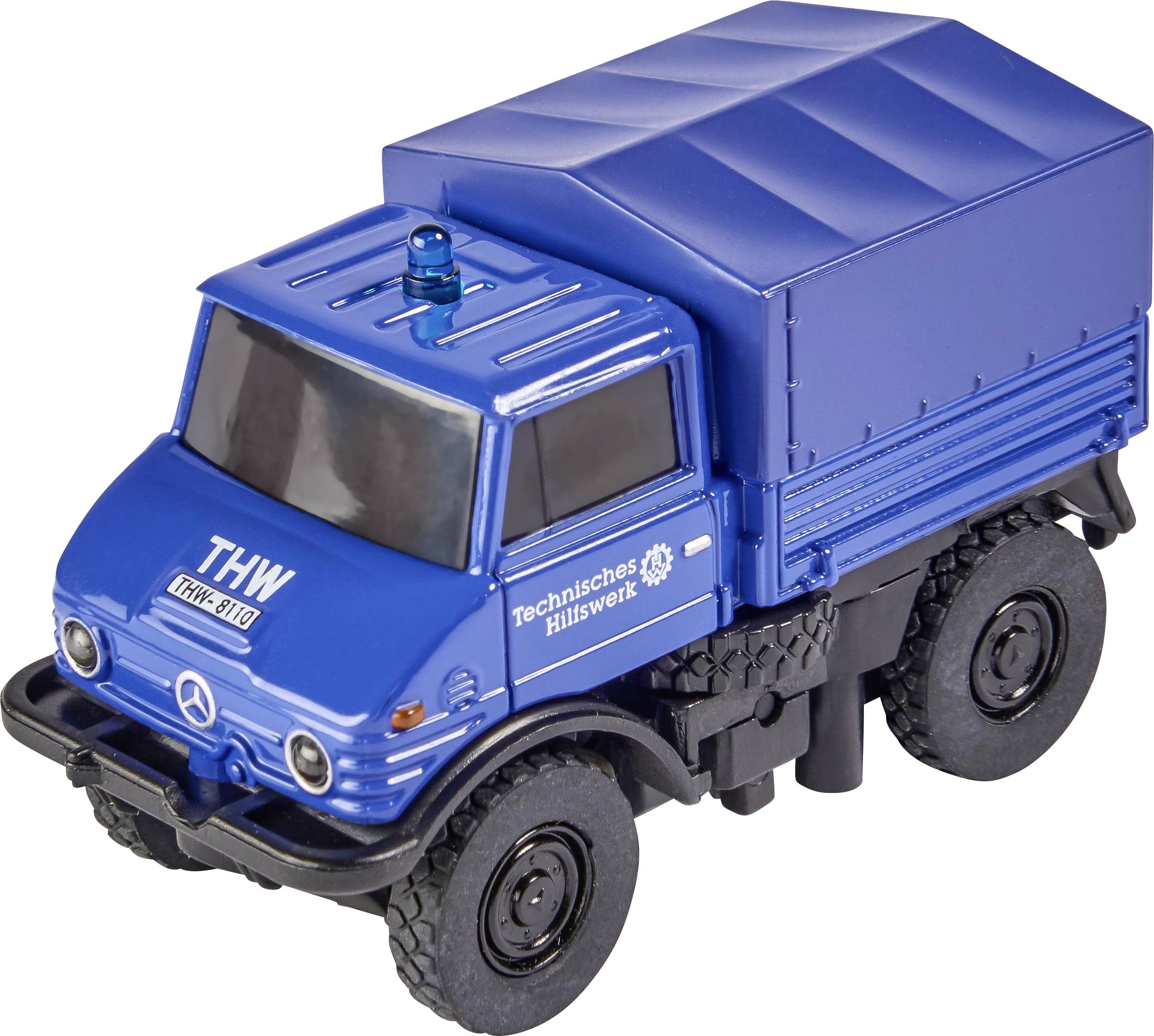 Carson Modellsport 504138 MB Unimog U406 THW 1:87 RC Modellauto Elektro Einsatzfahrzeug inkl. Akku, Ladegerät und Senderbatterien