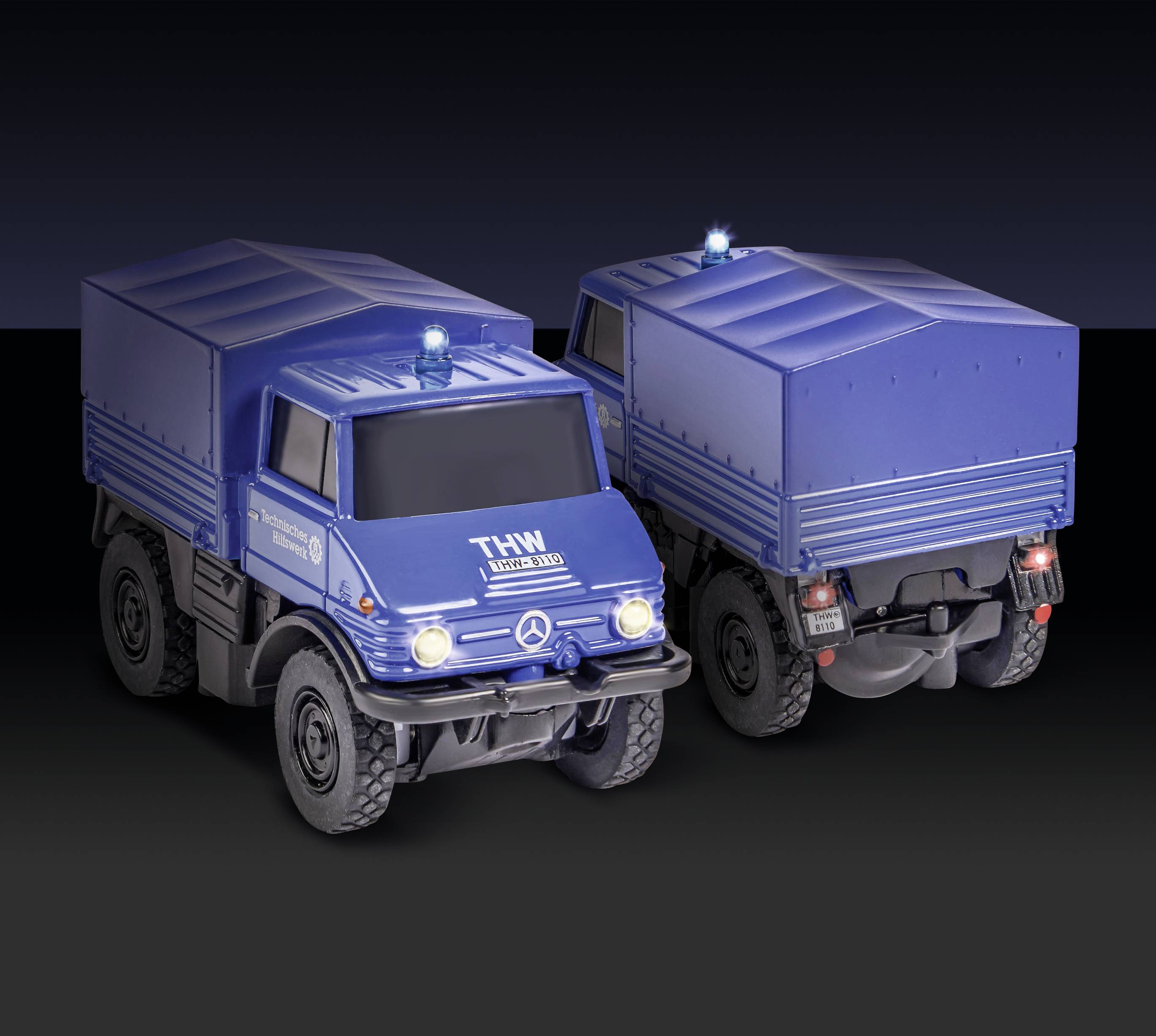 Carson Modellsport 504138 MB Unimog U406 THW 1:87 RC Modellauto Elektro Einsatzfahrzeug inkl. Akku, Ladegerät und Senderbatterien