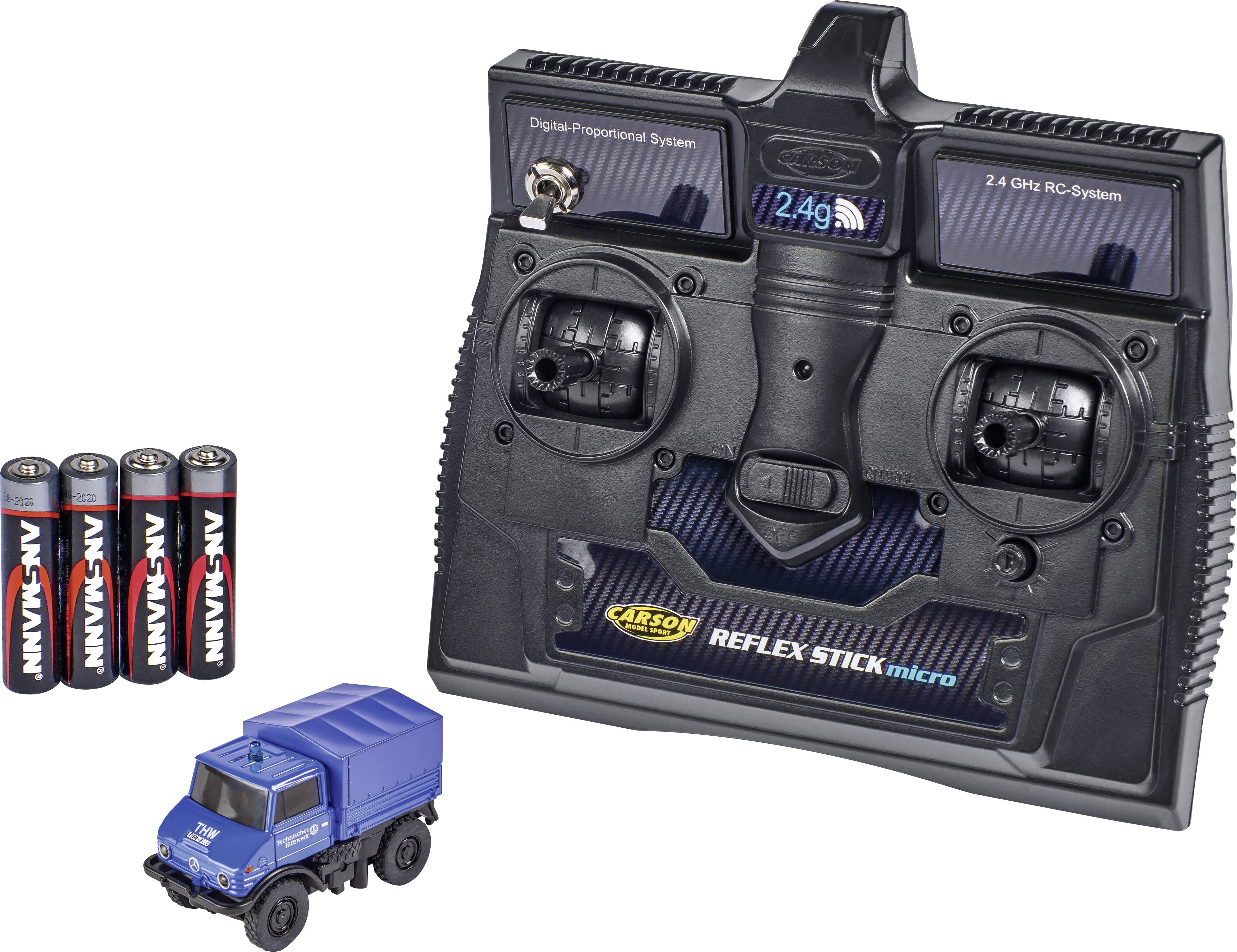 Carson Modellsport 504138 MB Unimog U406 THW 1:87 RC Modellauto Elektro Einsatzfahrzeug inkl. Akku, Ladegerät und Senderbatterien