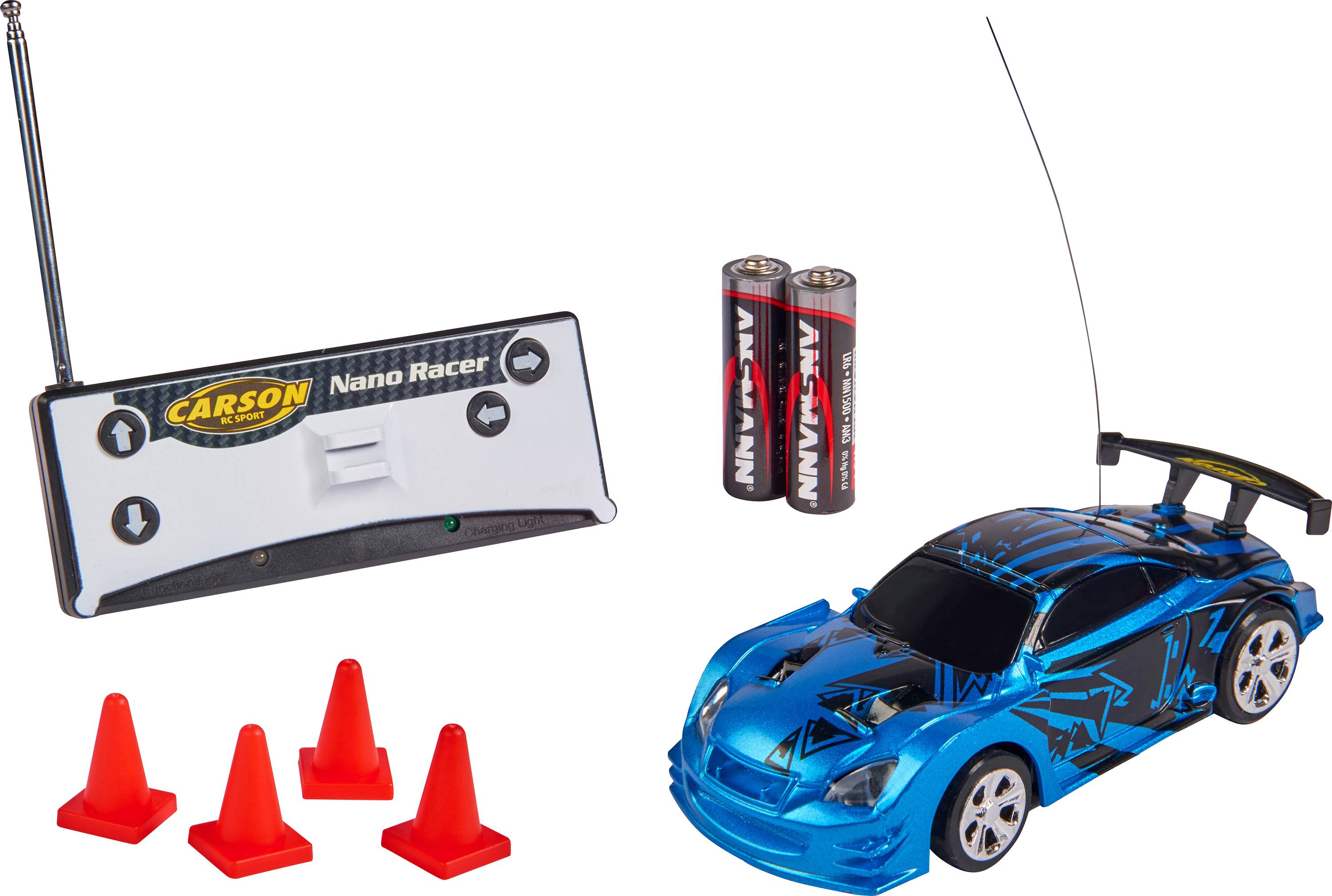 Carson Modellsport 404216 Nano Racer Dragon 1:60 RC Modellauto Elektro Rennwagen inkl. Akku, Ladegerät und Senderbatterien