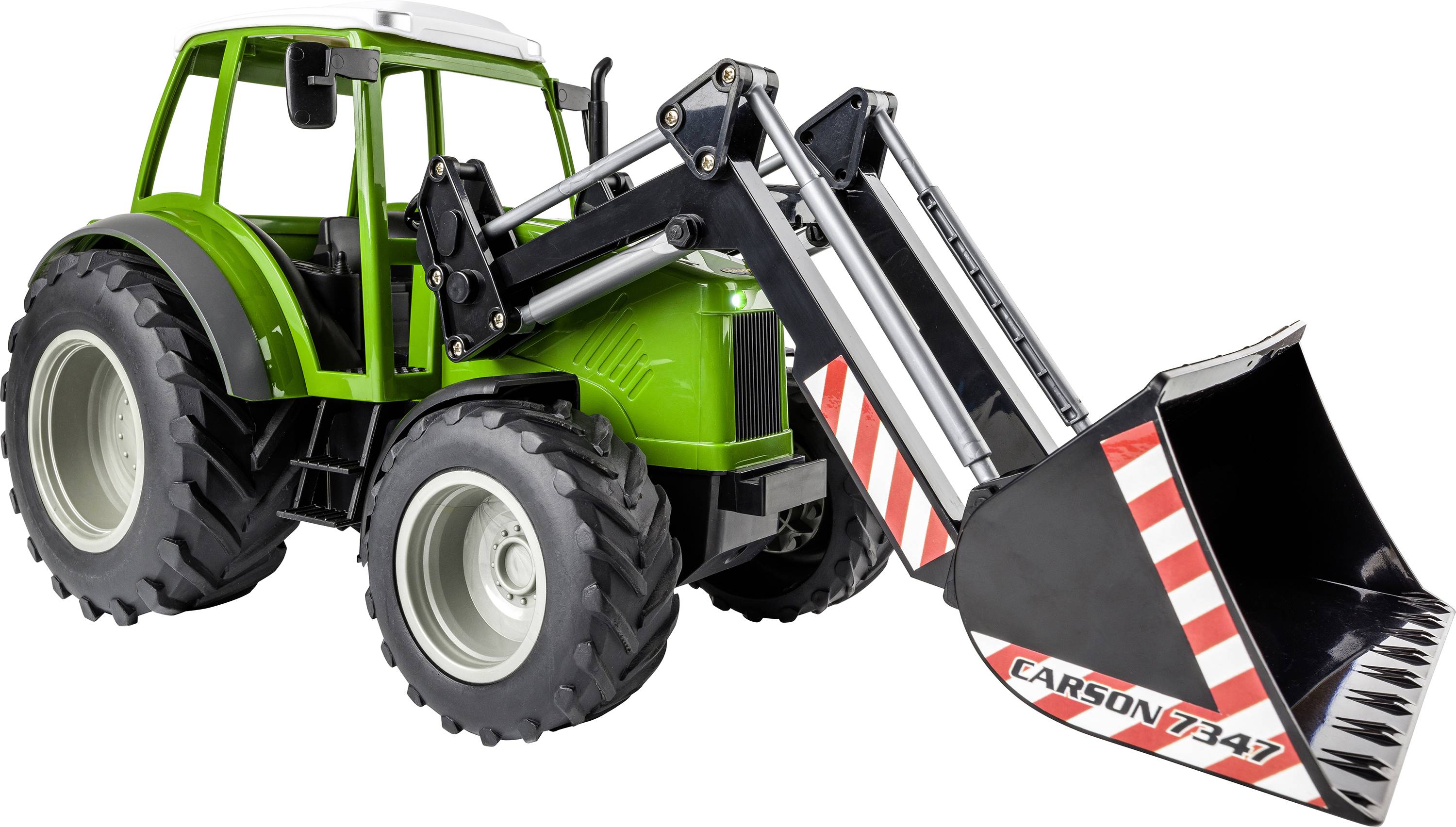 Carson Modellsport 907347 RC Traktor mit Frontlader 1:16 RC Funktionsmodell Elektro Landwirtschaftsfahrzeug inkl. Akku, Ladegerät