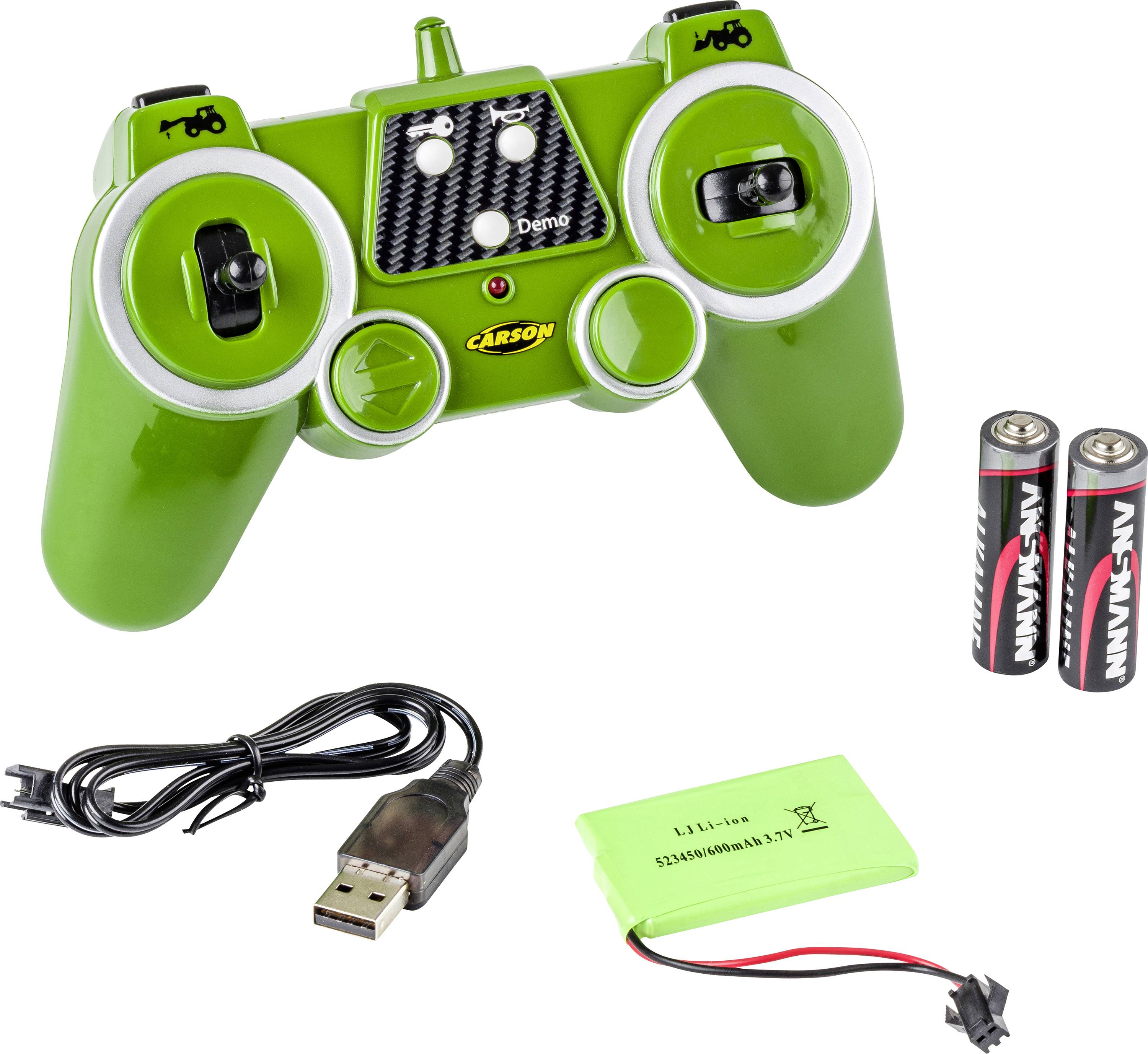 Carson Modellsport 907347 RC Traktor mit Frontlader 1:16 RC Funktionsmodell Elektro Landwirtschaftsfahrzeug inkl. Akku, Ladegerät