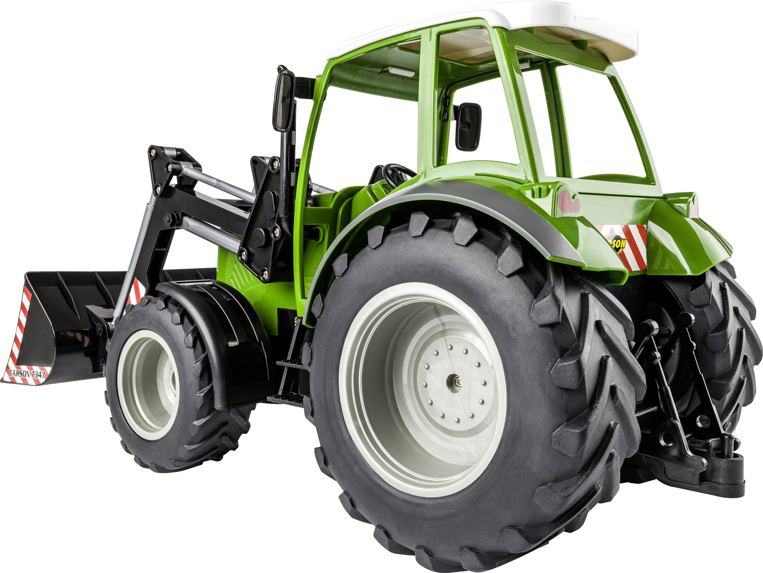 Carson Modellsport 907347 RC Traktor mit Frontlader 1:16 RC Funktionsmodell Elektro Landwirtschaftsfahrzeug inkl. Akku, Ladegerät