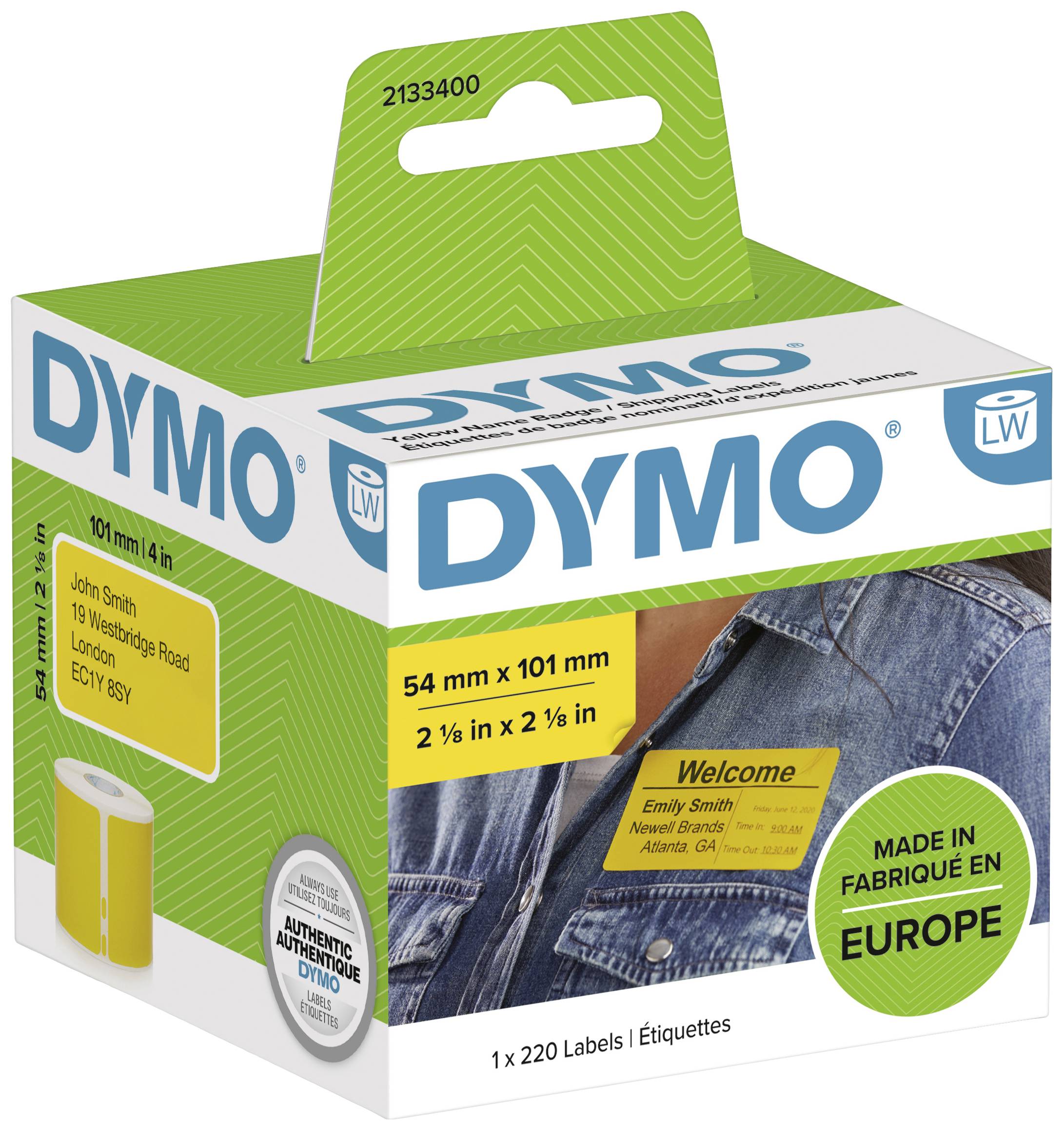 DYMO 101 x 54mm Gelb 220 St. 2133400 Versand-Etiketten, Namensschild-Etiketten