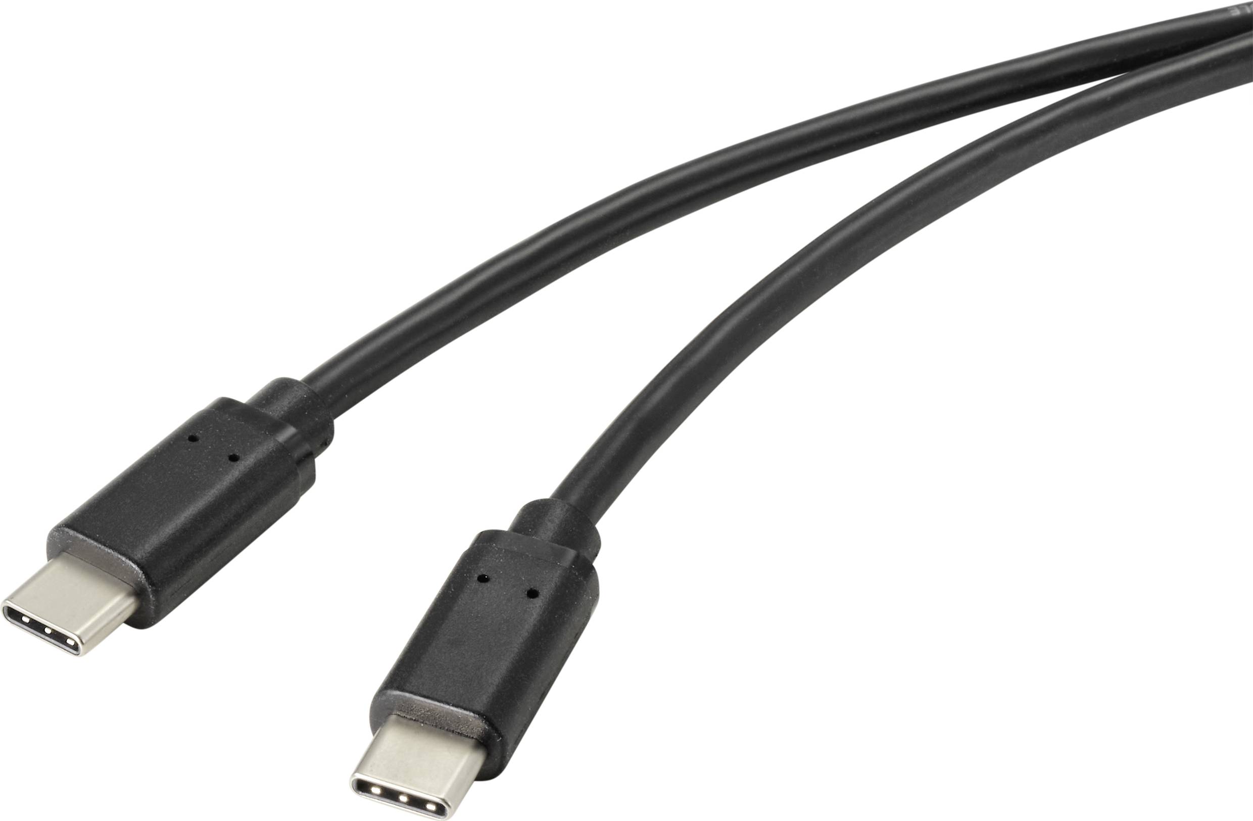 Schwarzes USB-C-Kabel mit zwei Steckern, typisch für Datenübertragung und Aufladen elektronischer Geräte.