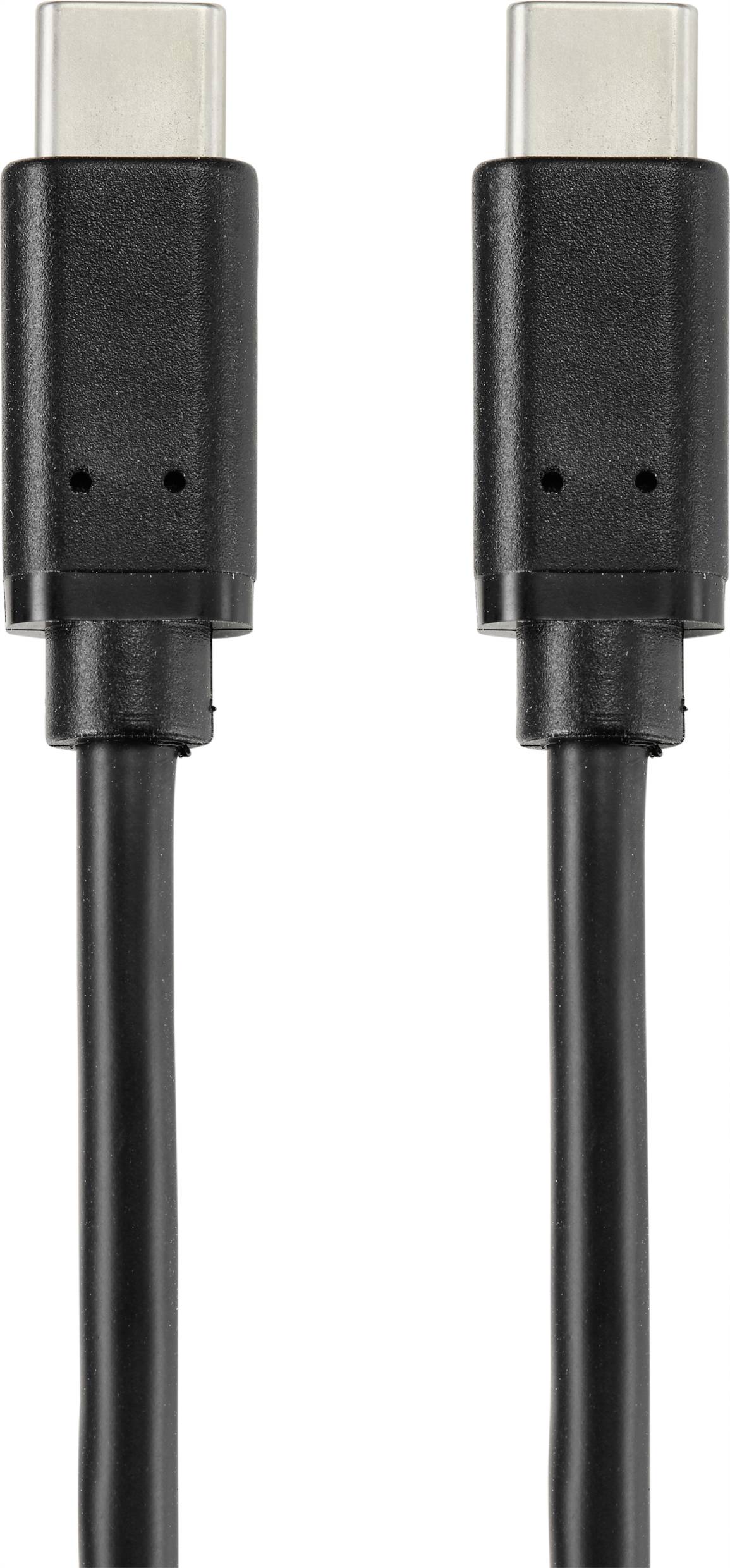 Zwei schwarze USB-C-Kabelstecker nebeneinander zeigen die Anschlussenden. Ideal für elektronische Geräte und Datenübertragung.