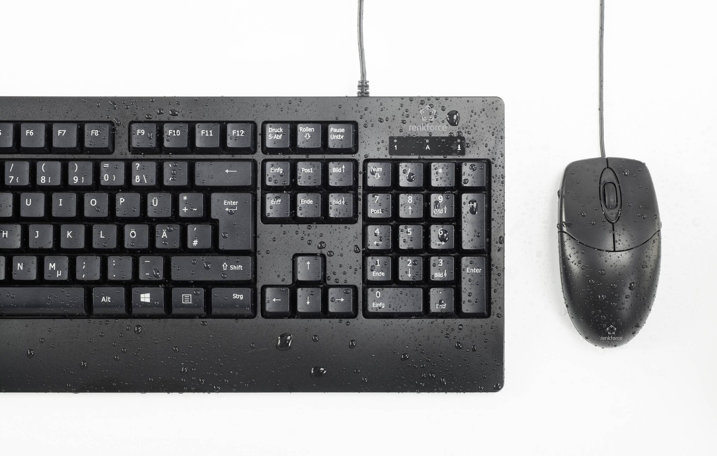 Renkforce RF-KMC-711 USB Tastatur, Maus-Set Wasserfest (IPX7) Deutsch, QWERTZ Schwarz