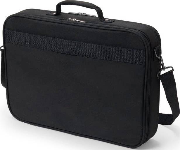 Eine schwarze Laptop-Tasche mit Schultergurt und Tragegriff, geeignet für den Transport und Schutz von Laptops und Zubehör.