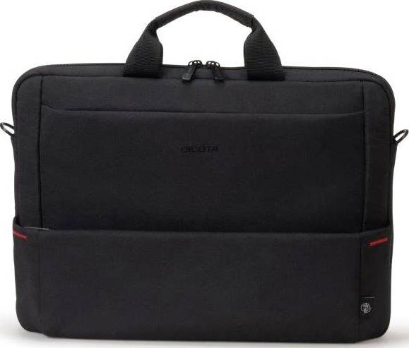 Schwarze Laptop-Tasche mit Tragegriff und Reißverschluss, schlichtes Design, geeignet für den sicheren Transport mobiler Geräte.