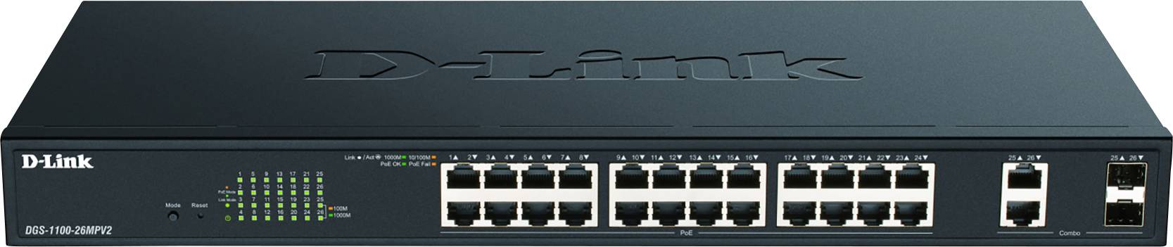 D-Link DGS-1100-26MPV2 Netzwerk Switch 26 Port 1 GBit/s PoE-Funktion