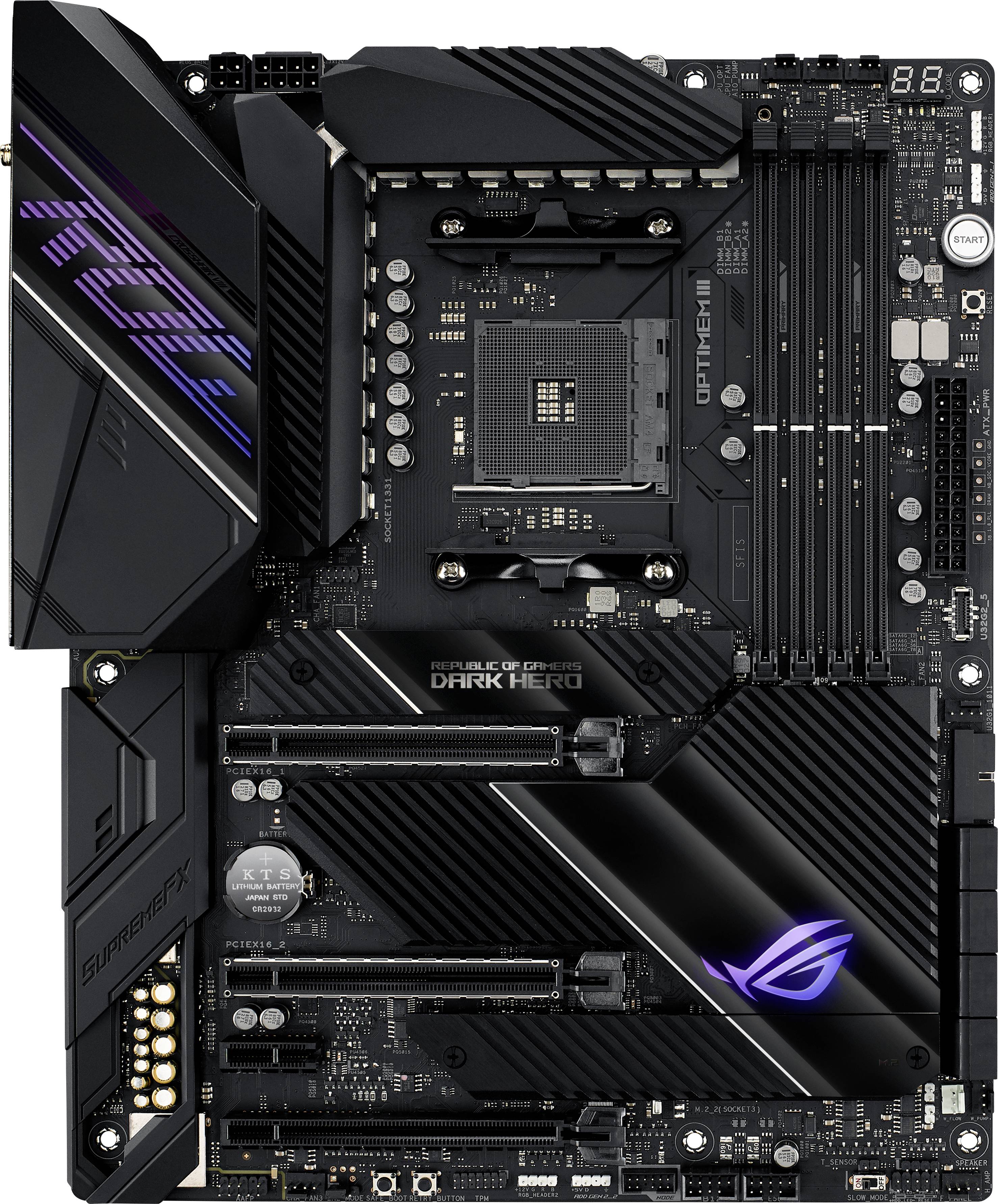 Asus ROG CROSSHAIR VIII DARK HERO Mainboard Sockel (PC) AMD AM4 Formfaktor (Details) ATX Mainboard-Chipsatz AMD® X570