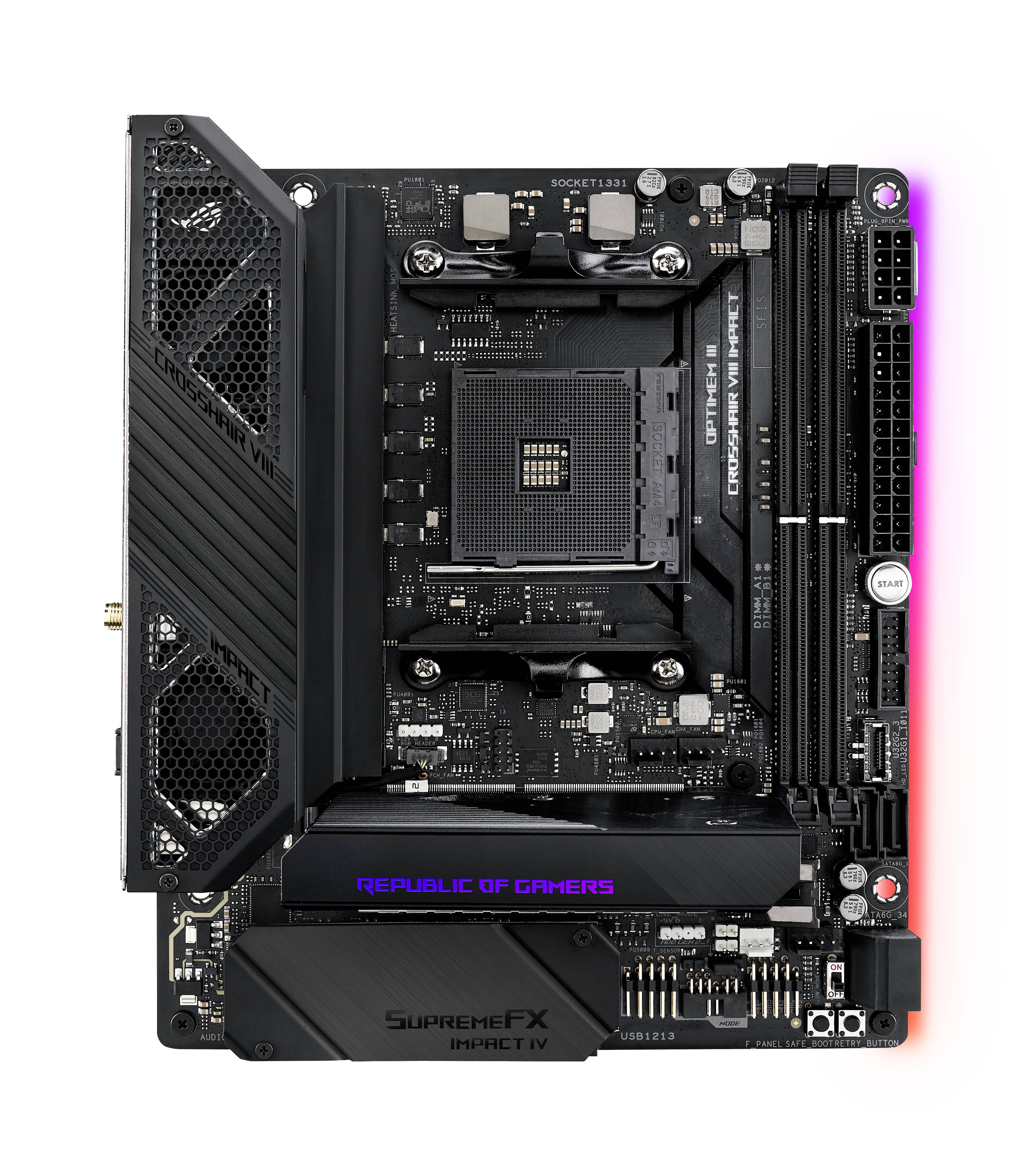 Asus ROG CROSSHAIR VIII IMPACT Mainboard Sockel (PC) AMD® AM4 Formfaktor (Details) Mini-DTX Mainboard-Chipsatz AMD® X570