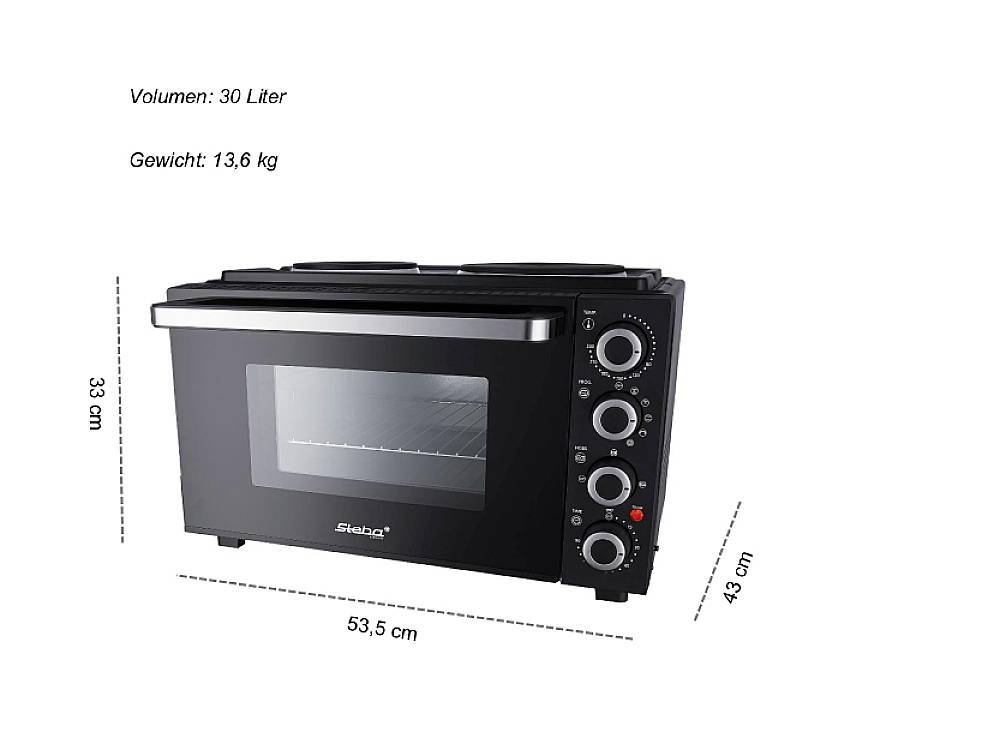 Steba KB K30 Minibackofen Antihaftbeschichtung, Grillfunktion, Timerfunktion, stufenloser Temperaturregler 30 l