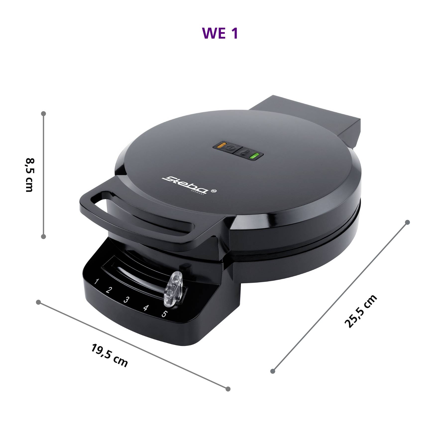 Steba WE 1 Waffeleisen Antihaftbeschichtung, Kontrollleuchte, klappbar, stufenloser Temperaturregler Schwarz