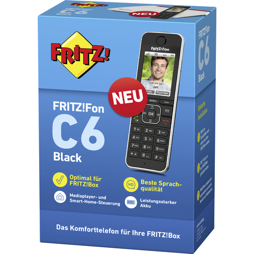 AVM FRITZ!FON C6 Black Edition Schnurloses Telefon VoIP Anrufbeantworter, Babyphone, Freisprechen, PIN Code LC-Display Schwarz