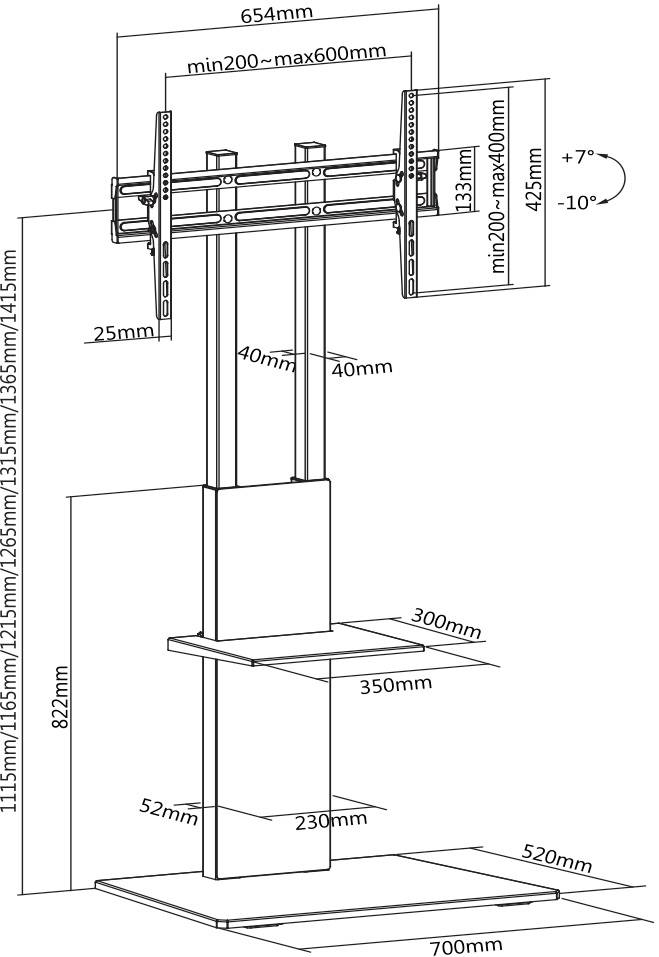 SpeaKa Professional SP-TVS-500 TV-Standfuß Höhenverstellbar 94,0cm (37") - 203,2cm (80") Bodenständer, Neigbar, Höhenverstellbar