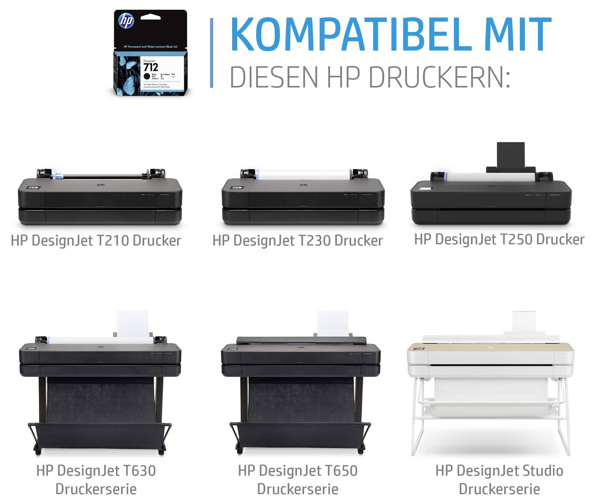 HP 712 Tintenpatrone kompatibel mit HP DesignJet T210, T230, T250, T630, T650 und Studio-Druckern.