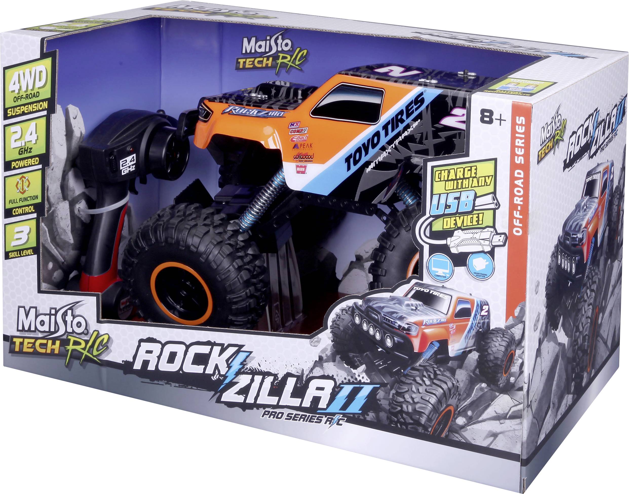MaistoTech 581340 RockZilla 2 RC Einsteiger Modellauto Geländewagen inkl. Akku und Ladekabel
