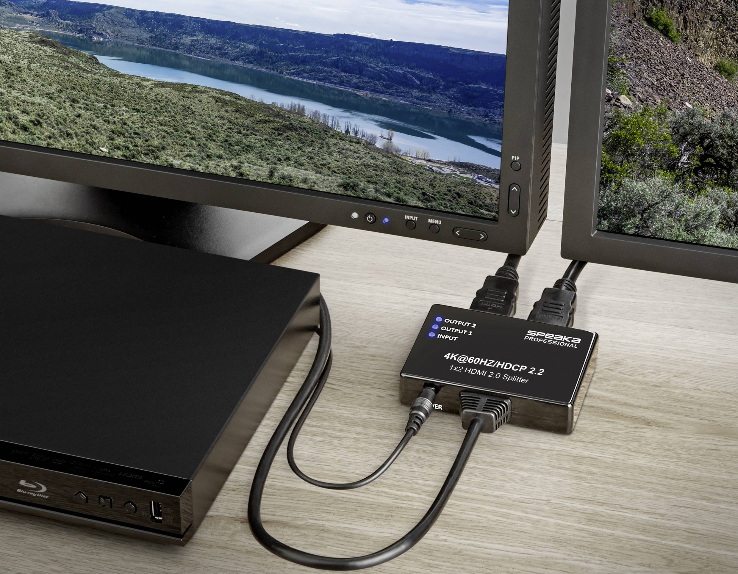 SpeaKa Professional SP-9443508 1+2 Port HDMI-Splitter Schwarz