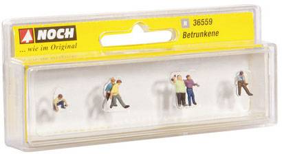 Modellbau-Set mit Figuren, die betrunkene Personen darstellen. Enthält vier Miniaturfiguren in verschiedenen Posen auf einer transparenten Trägerplatte.