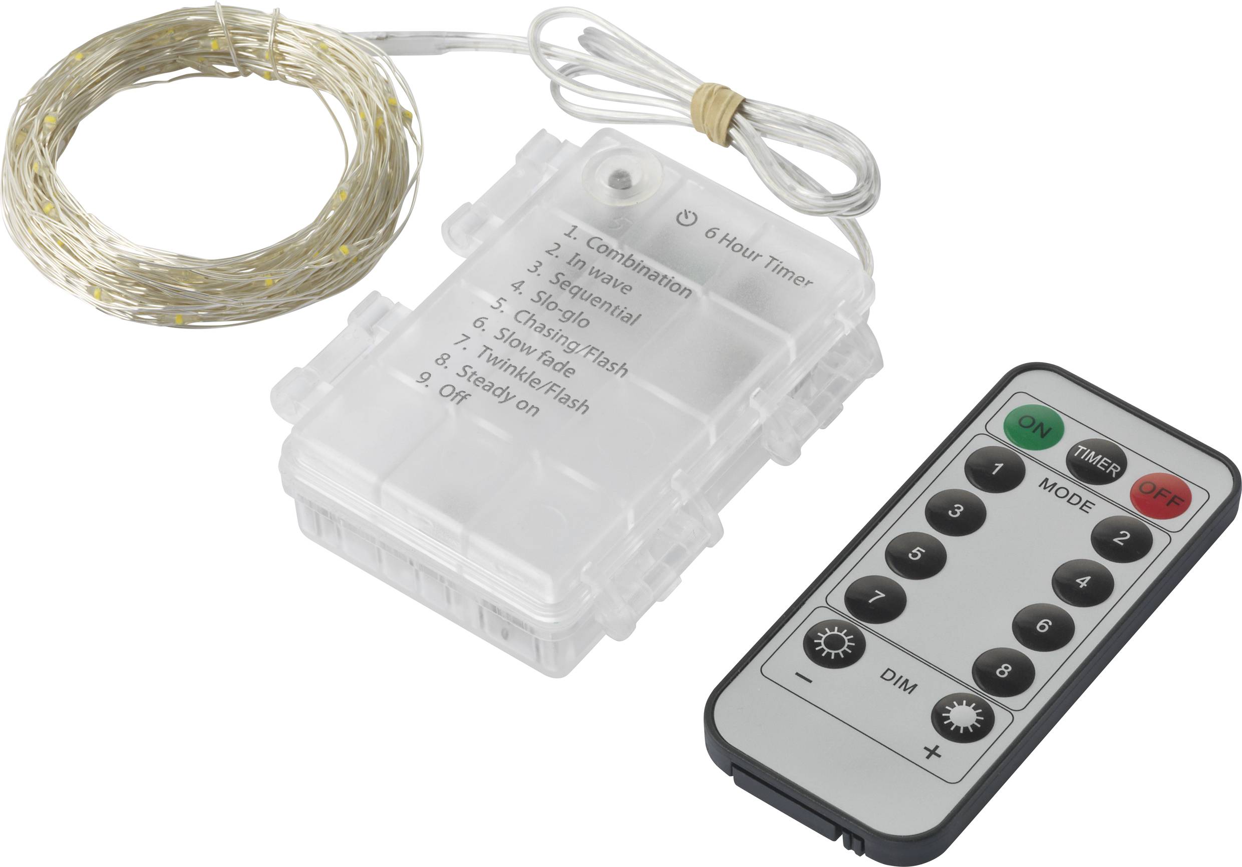 Sygonix SY-4722038 Mini-Lichterkette Innen/Außen batteriebetrieben Anzahl Leuchtmittel 50 LED Warmweiß Beleuchtete Länge: 4.9m