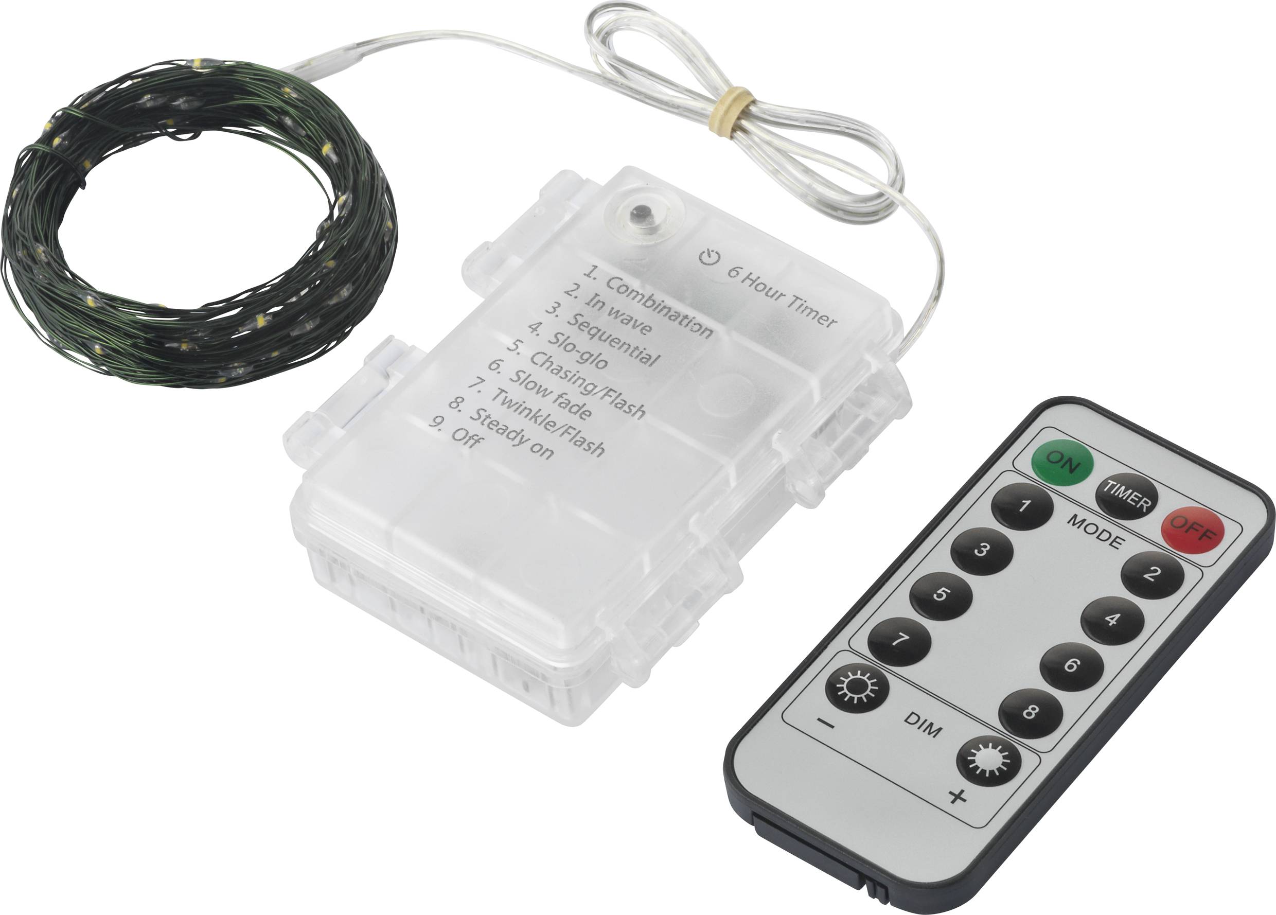 Sygonix SY-4722044 Mini-Lichterkette Innen/Außen batteriebetrieben Anzahl Leuchtmittel 100 LED Warmweiß Beleuchtete Länge: 10.4 m variabel einste