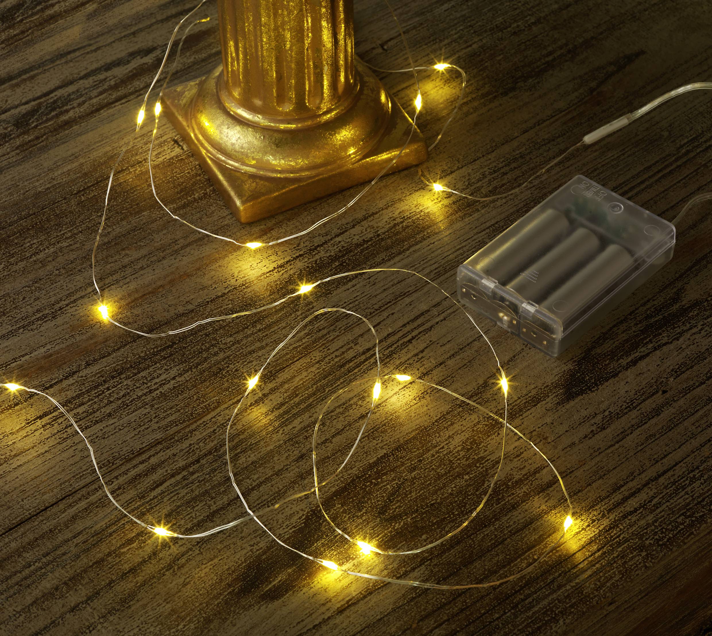 Sygonix SY-4722046 Mini-Lichterkette Innen batteriebetrieben Anzahl Leuchtmittel 20 LED Warmweiß Beleuchtete Länge: 2.2m Timer