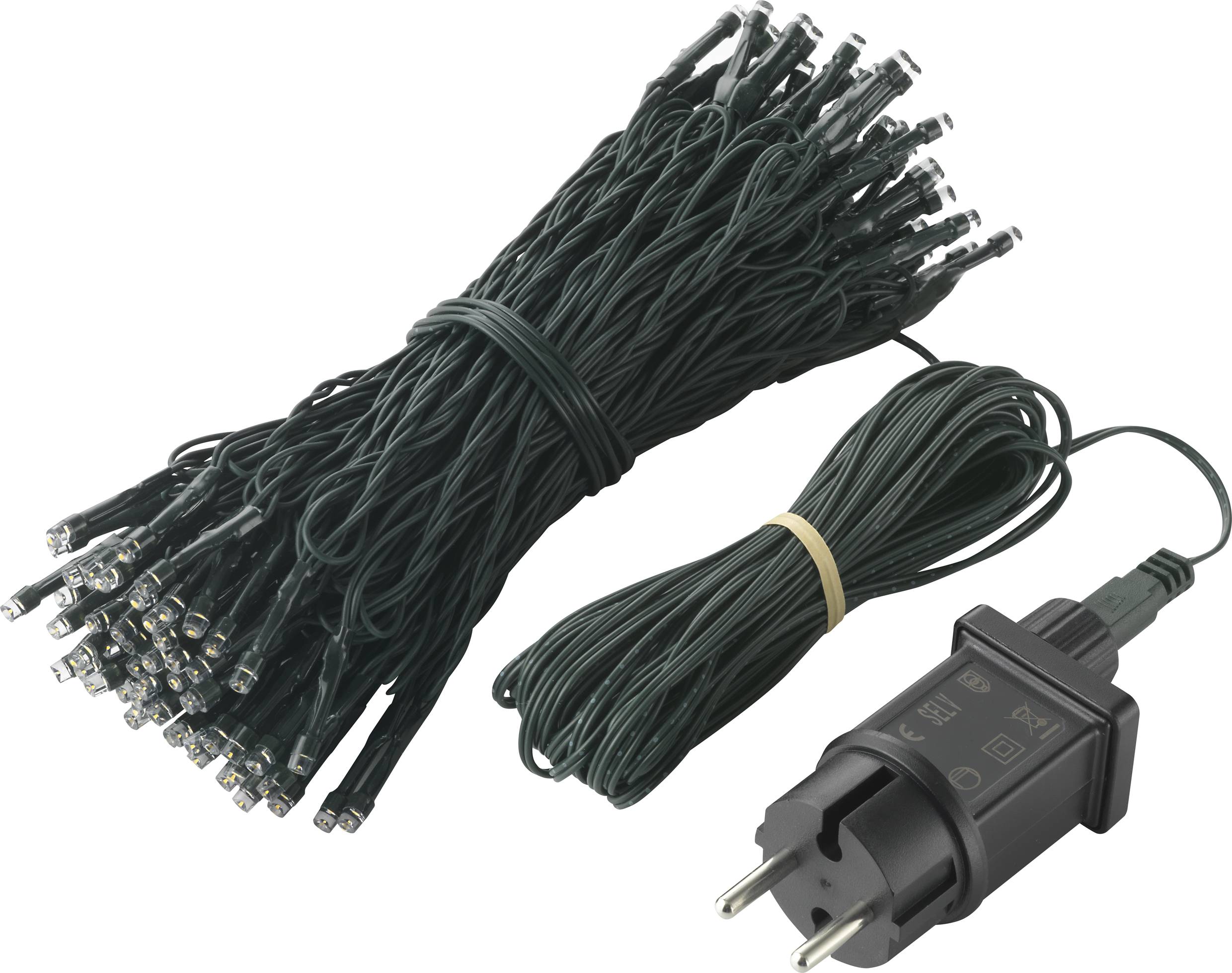 Zwei Bündel grüne Lichterketten, eins mit Netzteil.