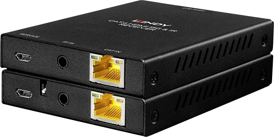 Ein schwarzer Netzwerk-Adapter mit Ethernet-Anschlüssen und USB-Ports.