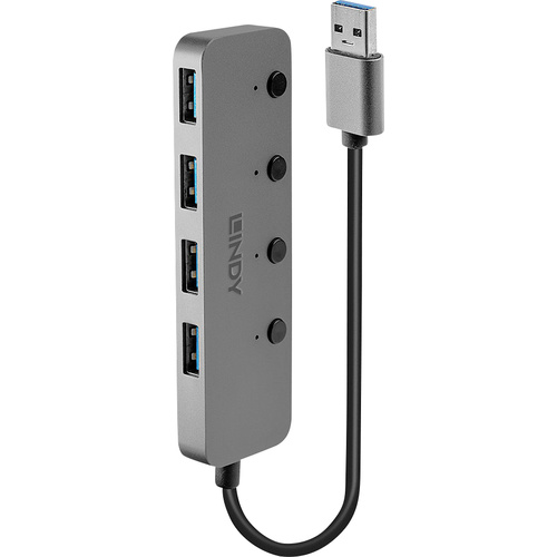 LINDY 4 Port USB 3.0 Hub mit Ein-/Ausschaltern 4 Port USB 3.0-Hub einzeln schaltbar Grau