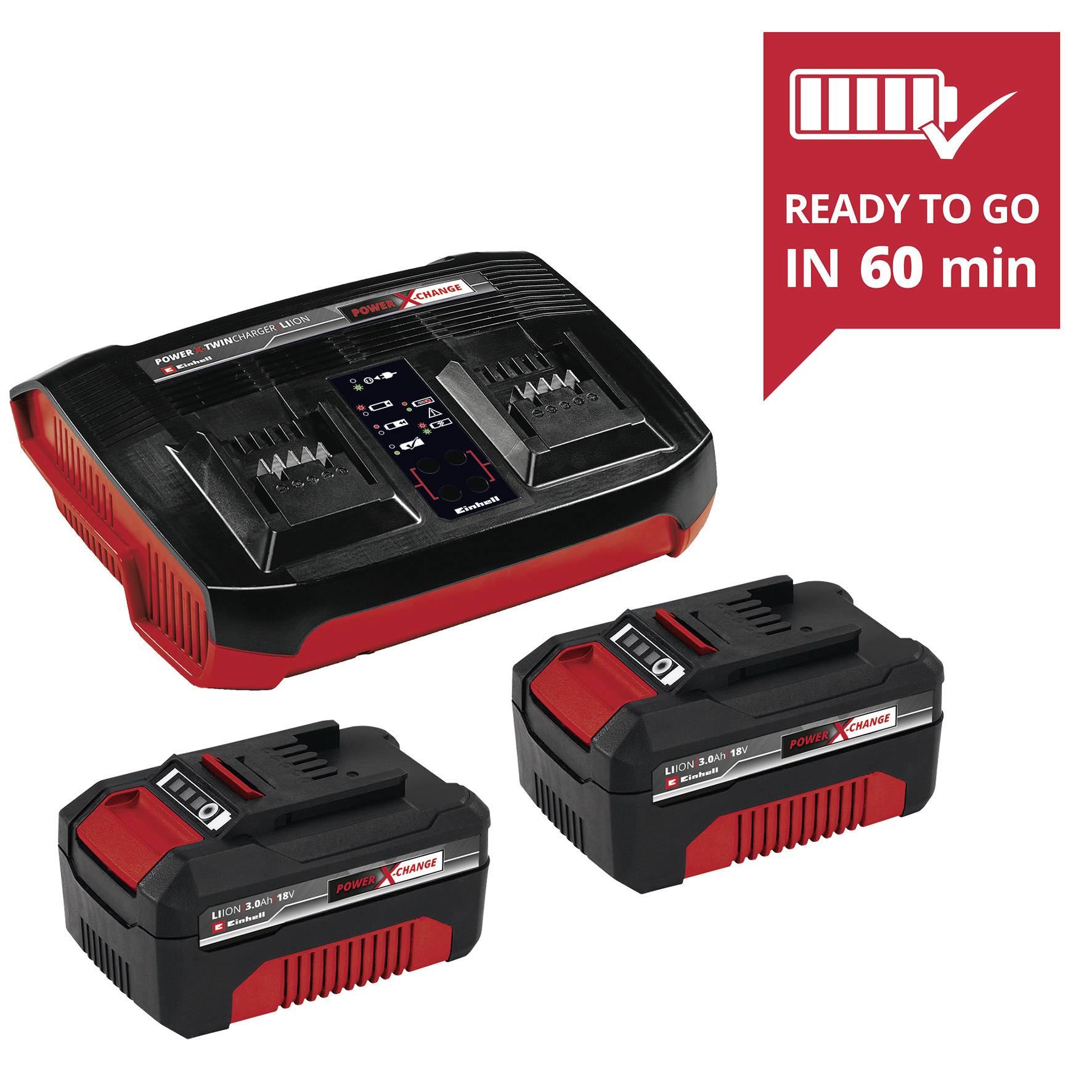 Einhell 4512083 Power X-Change 2x 3Ah & Twincharger Kit Werkzeug-Akku und Ladegerät 18 V 3 Ah Li-Ion