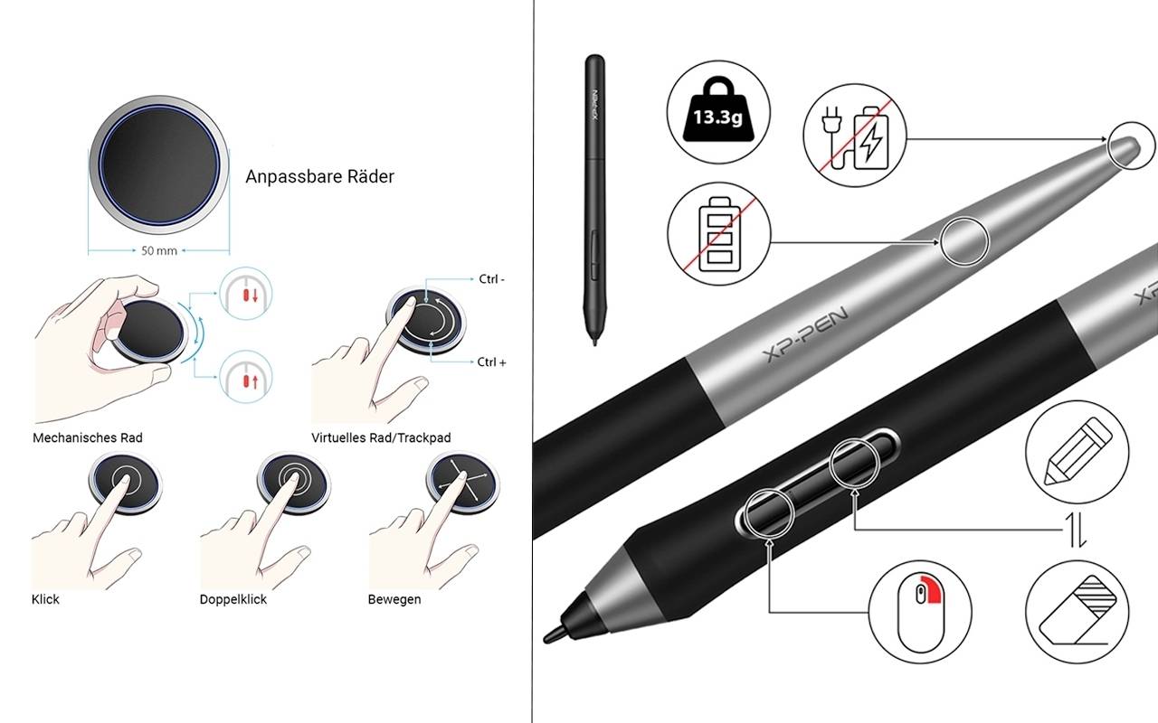 XP-PEN Deco Pro M Grafiktablett Schwarz, Silber