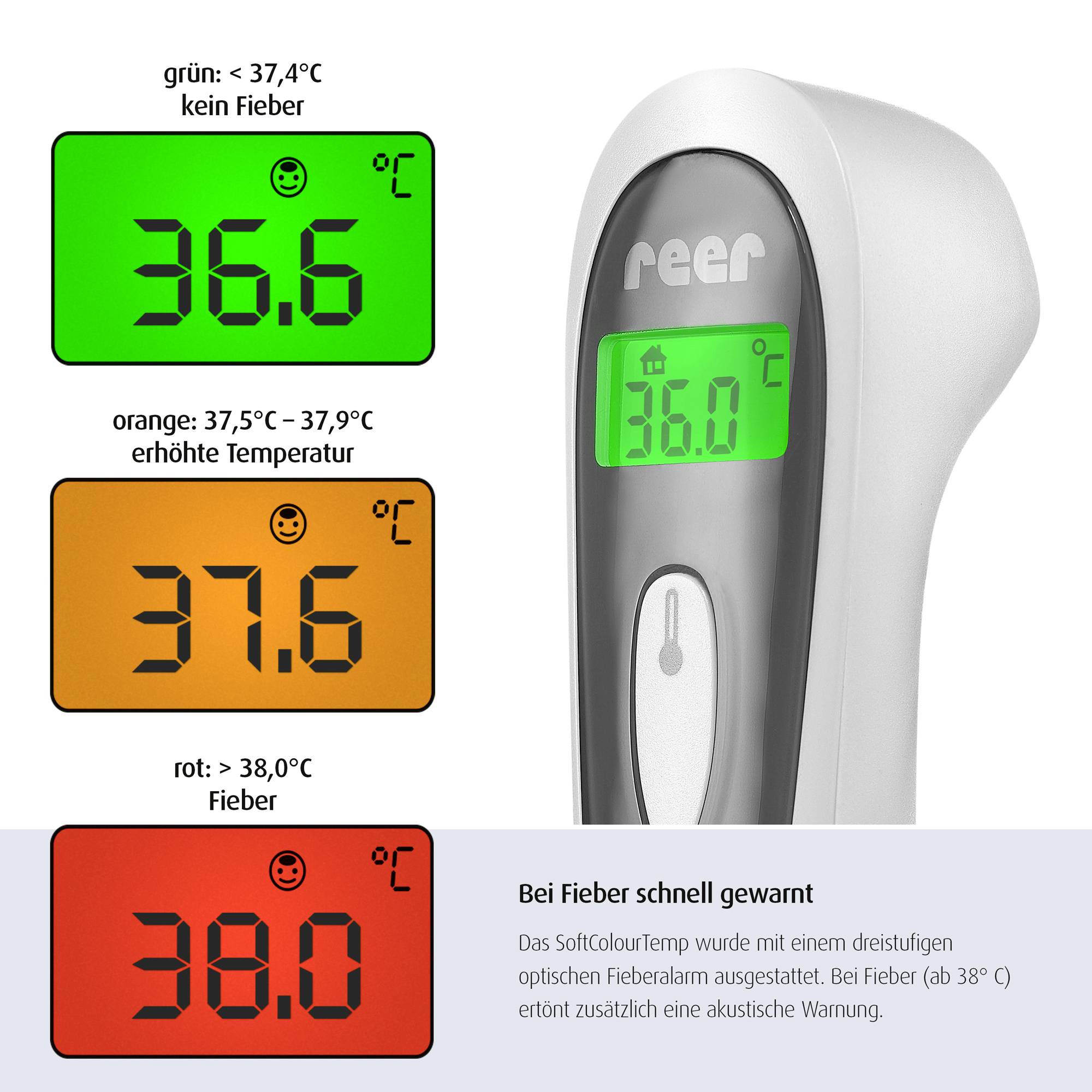 REER Colour SoftTemp Infrarot Fieberthermometer Berührungsloses messen