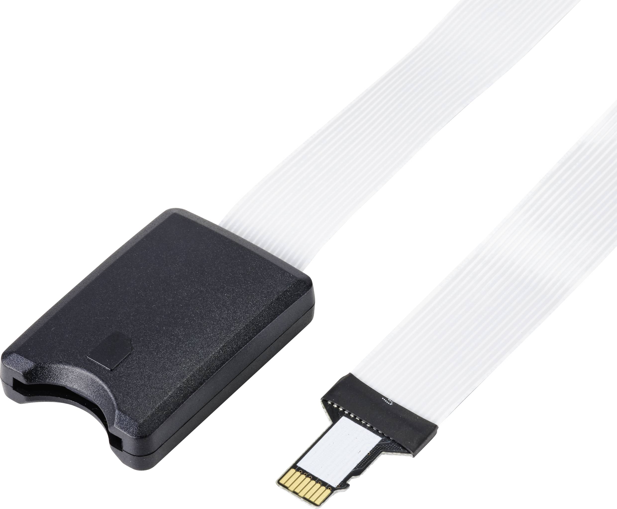 Ein Adapter mit einem Flachbandkabel und einer SD-Karten-Schnittstelle. Geeignet für den Anschluss von SD-Karten an Geräte mit anderen Steckplätzen.