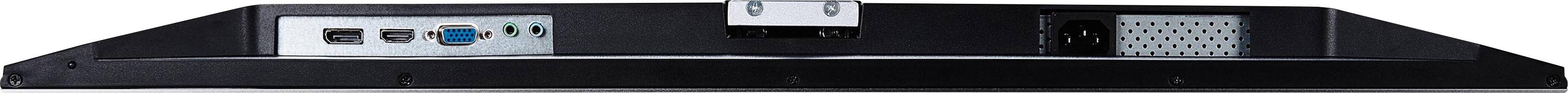 Rückseite eines Monitors mit mehreren Anschlüssen, darunter HDMI, VGA, USB und Netzkabel. Zeigt Anschlussmöglichkeiten eines Büro-Monitors.