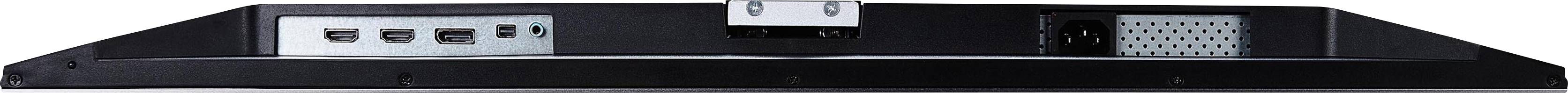 Rückseite eines Monitors mit mehreren Anschlüssen, darunter HDMI und USB, gezeigt in einem modernen Design.