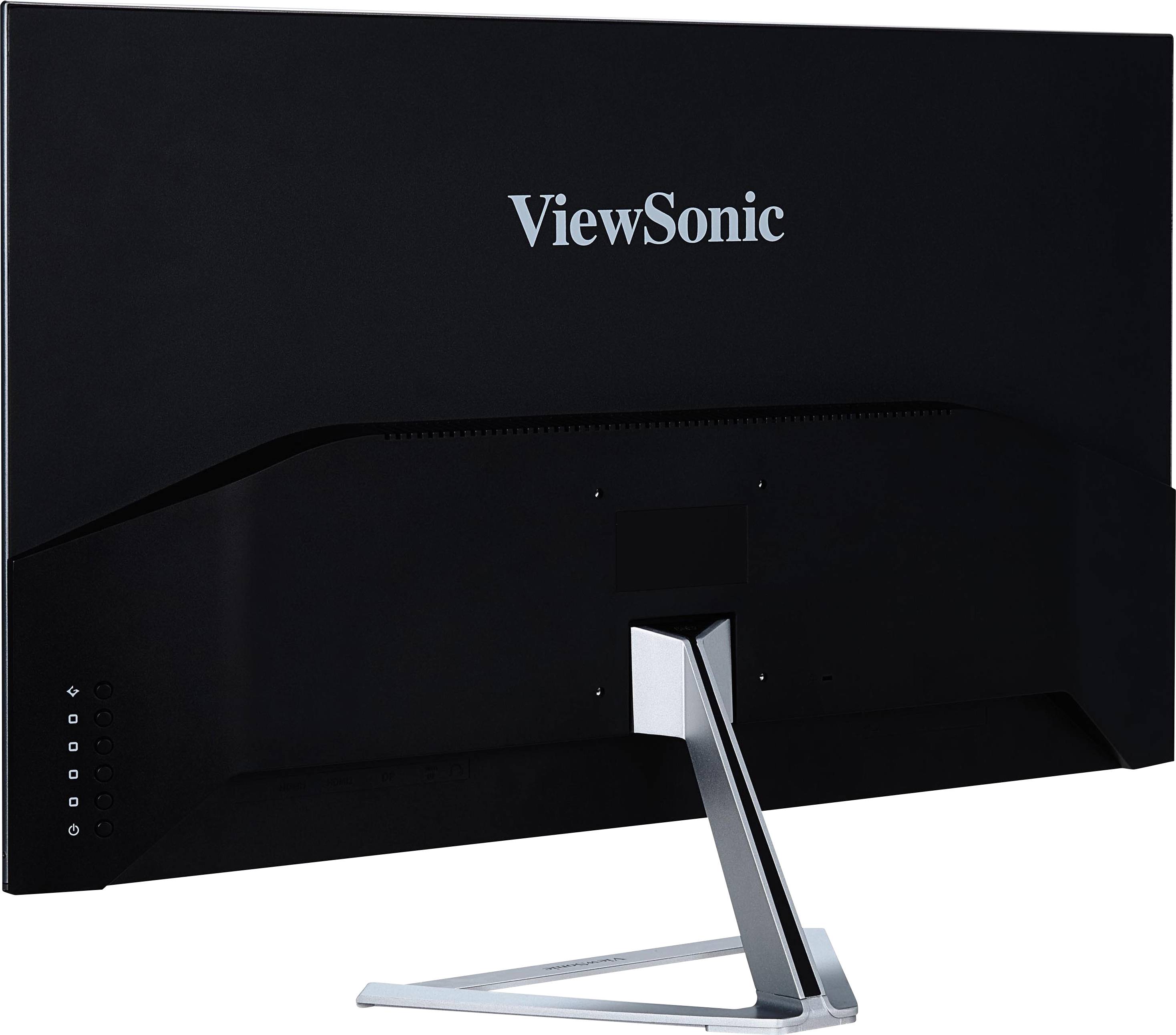 Rückansicht eines ViewSonic-Monitors mit schlankem Design und einem stabilen Standfuß.