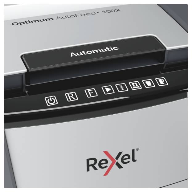 Rexel Optimum AutoFeed+ 100X Aktenvernichter 100 Blatt Mikroschnitt 4 x 28mm P-4 34l Vernichtet auch Büroklammern, Heftklammern