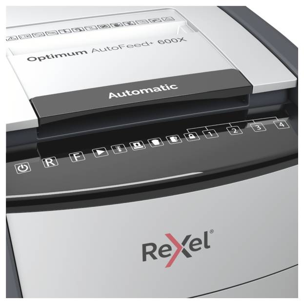 Rexel Optimum AutoFeed+ 600X Aktenvernichter 600 Blatt Mikroschnitt 4 x 36mm P-4 110l Vernichtet auch Büroklammern, Heftklammern