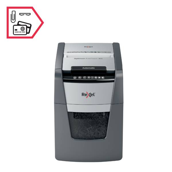 Rexel Optimum AutoFeed+ 90X Aktenvernichter 90 Blatt Mikroschnitt 4 x 28 mm P-4 34 l Vernichtet auch Büroklammern, Heftklammern, Kreditkarte