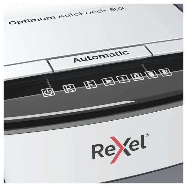 Rexel Optimum AutoFeed+ 50X Aktenvernichter 50 Blatt Mikroschnitt 4 x 28mm P-4 20l Vernichtet auch Büroklammern, Heftklammern