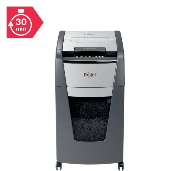 Rexel Optimum AutoFeed+ 225M Aktenvernichter 225 Blatt Mikroschnitt 2 x 15 mm P-5 60 l Vernichtet auch Büroklammern, Heftklammern, Kreditkarten