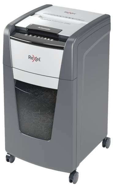 Rexel Optimum AutoFeed+ 225M Aktenvernichter 225 Blatt Mikroschnitt 2 x 15 mm P-5 60 l Vernichtet auch Büroklammern, Heftklammern, Kreditkarten