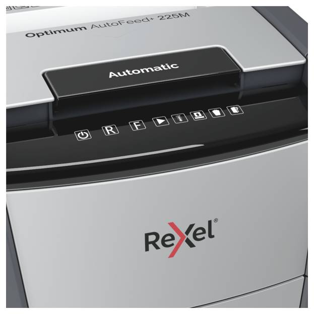 Rexel Optimum AutoFeed+ 225M Aktenvernichter 225 Blatt Mikroschnitt 2 x 15 mm P-5 60 l Vernichtet auch Büroklammern, Heftklammern, Kreditkarten