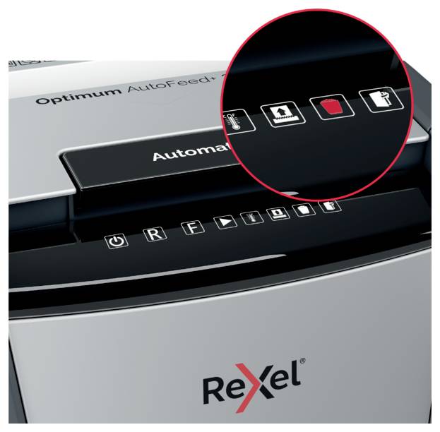 Rexel Optimum AutoFeed+ 600M Aktenvernichter 600 Blatt Mikroschnitt 2 x 15mm P-5 110l Vernichtet auch Büroklammern, Heftklammern