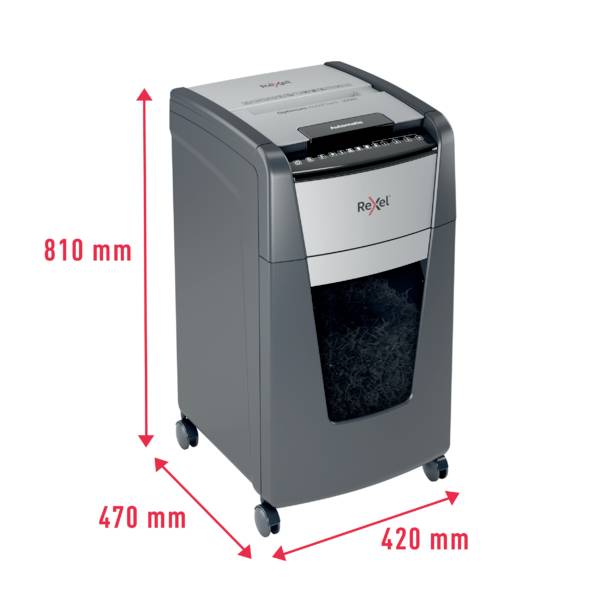 Rexel Optimum AutoFeed+ 300M Aktenvernichter 300 Blatt Mikroschnitt 2 x 15 mm P-5 60 l Vernichtet auch Büroklammern, Heftklammern, Kreditkarte